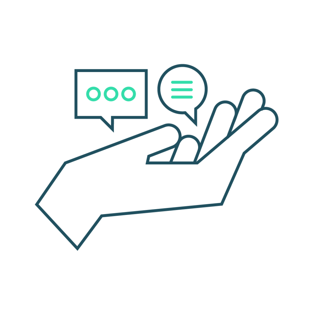 Icon of hand and message boxes signifying consultancy services we provide