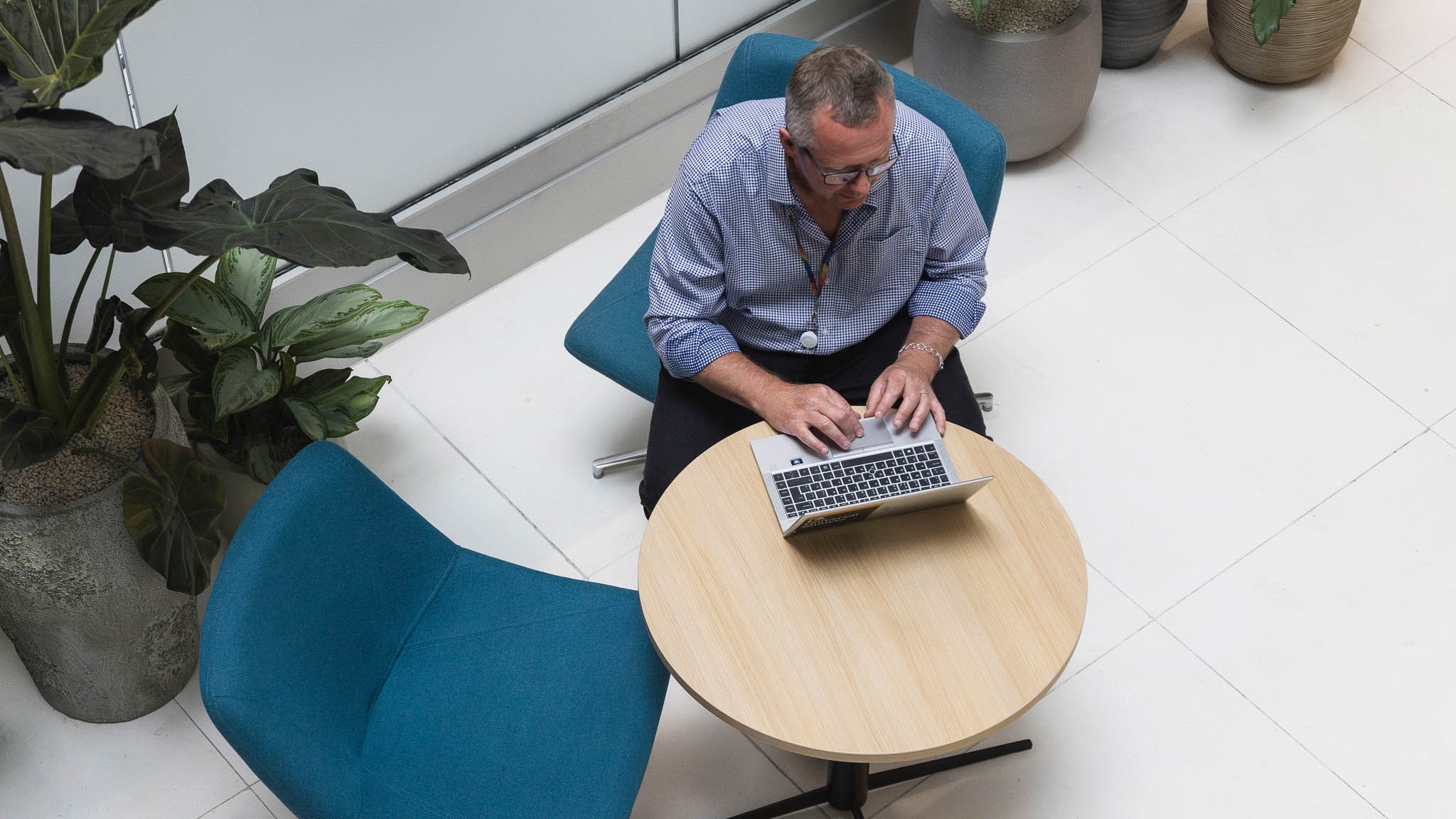 A man working at a laptop